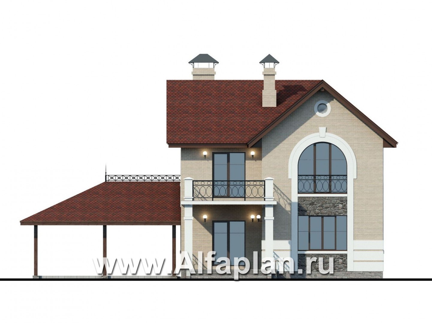 Проекты домов Альфаплан - «Монрепо» - компактный дом с гаражом-навесом на два авто - изображение фасада №4
