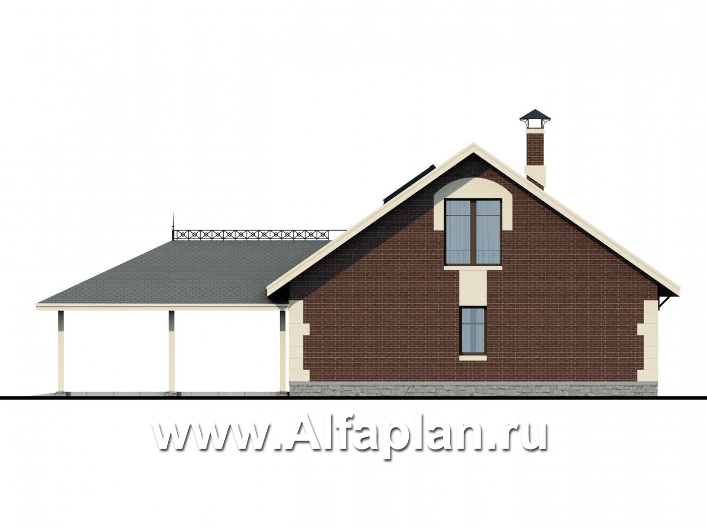 Проекты домов Альфаплан - Сауна с гостевой квартирой в мансарде и навесом на два автомобиля - изображение фасада №4