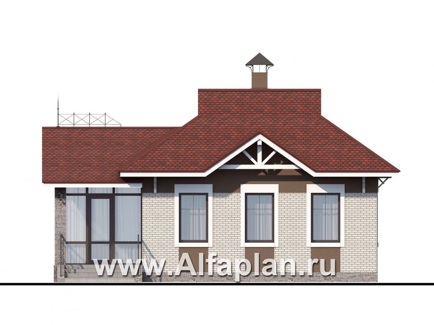 Проекты домов Альфаплан - Проект гостевого кирпичного дома в русском стиле - изображение фасада №1