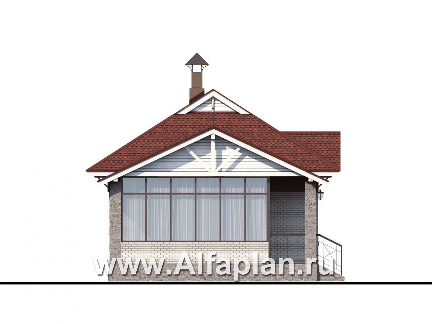 Проекты домов Альфаплан - Проект гостевого кирпичного дома в русском стиле - изображение фасада №3