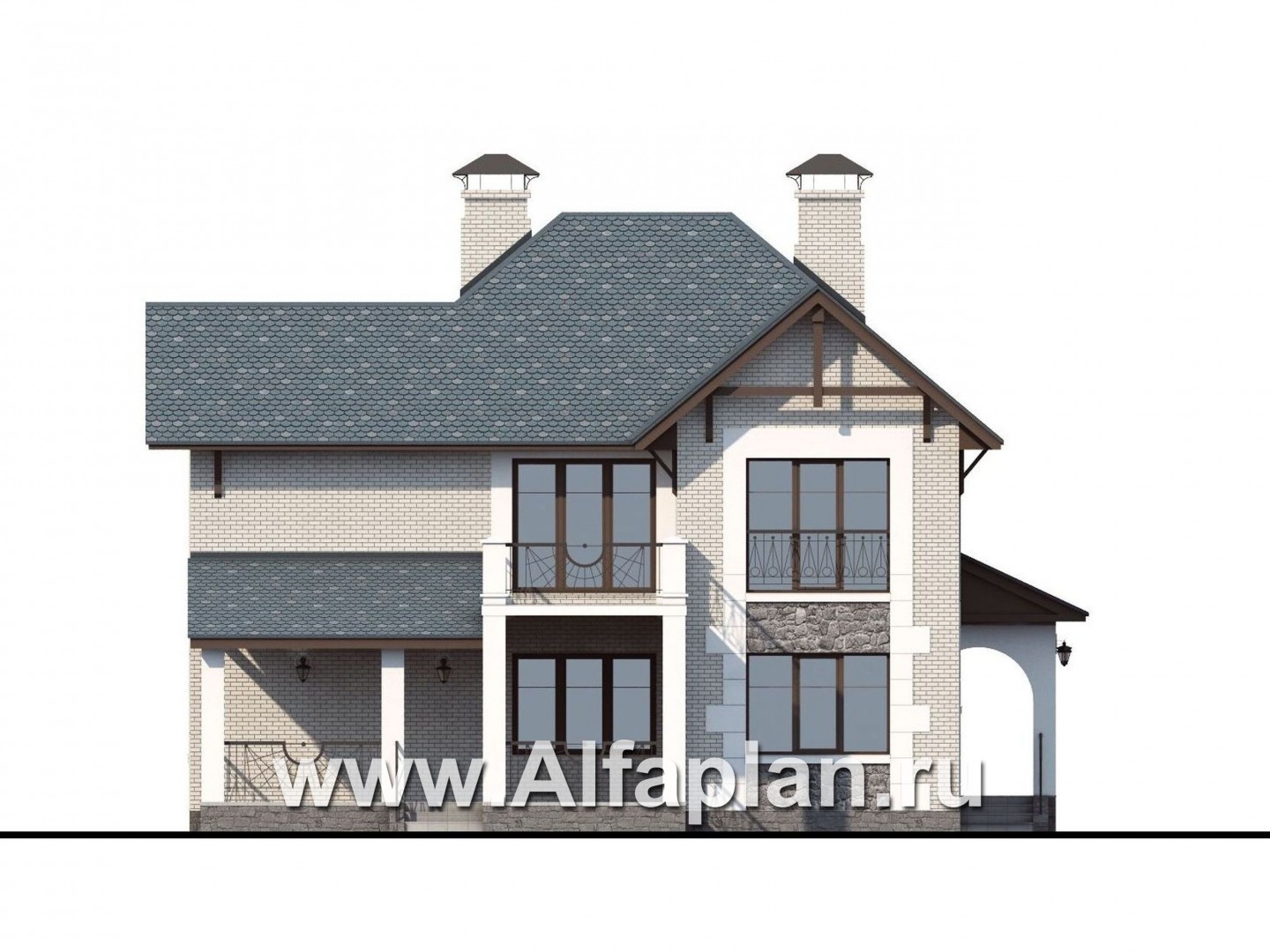Проекты домов Альфаплан - «Реноме» - коттедж с красивой галереей и большой террасой - изображение фасада №4