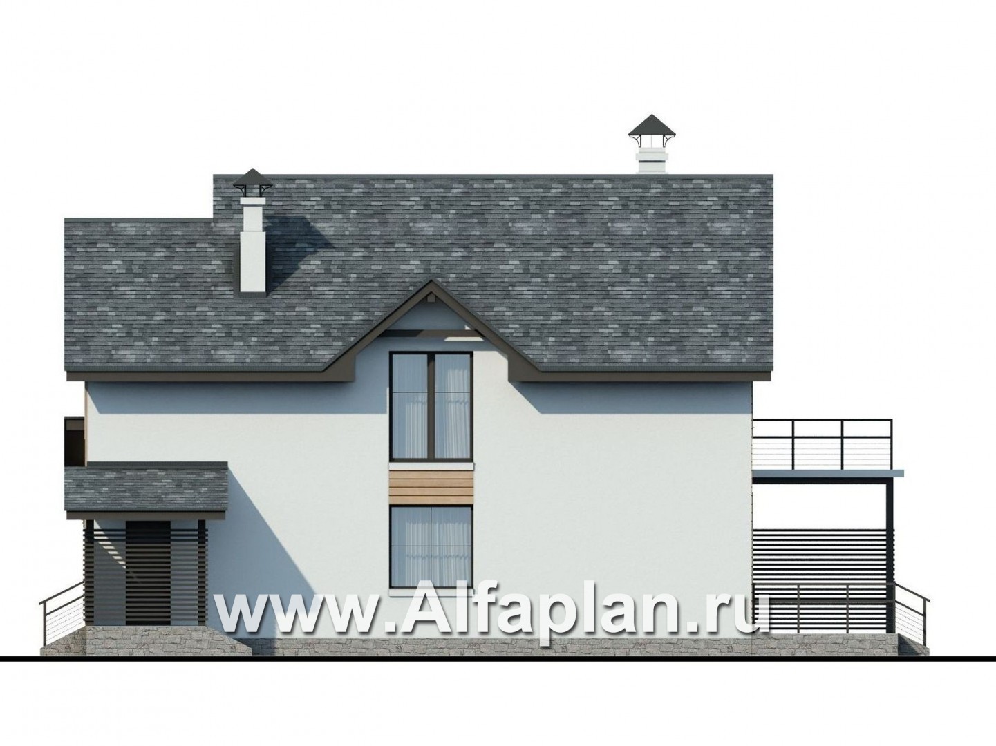 «Гольфстрим» - проект дома с мансардой в скандинавском стиле, с террасой, для узкого участка - фасад дома