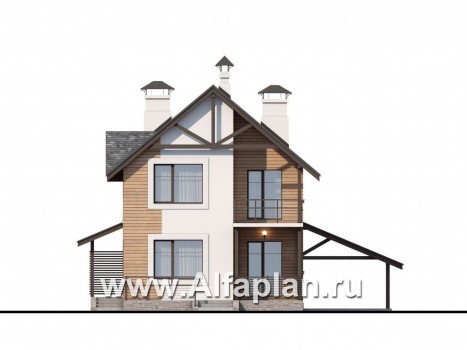Проекты домов Альфаплан - «Гольфстрим»- компактный дом с навесом для авто - превью фасада №4