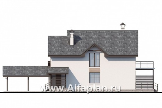 Проекты домов Альфаплан - «Гольфстрим» - дом с навесом для 2-х машин для узкого участка - превью фасада №2
