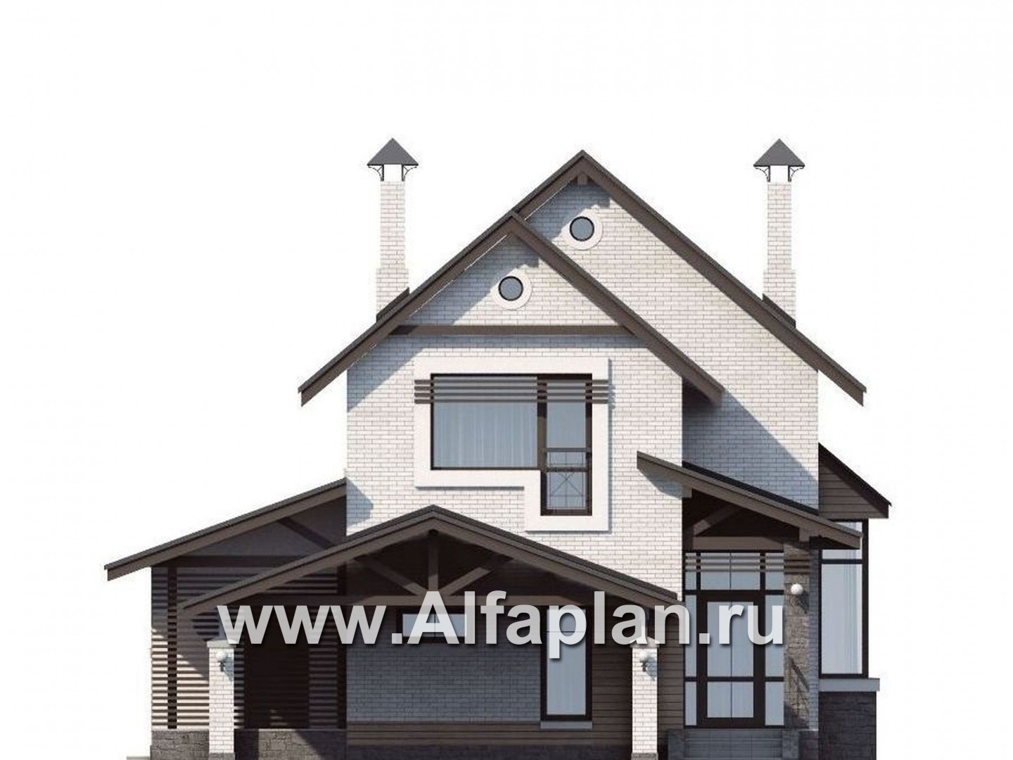 Проекты домов Альфаплан - «Эль-Ниньо»- дом с террасами и навесом для машин - изображение фасада №1