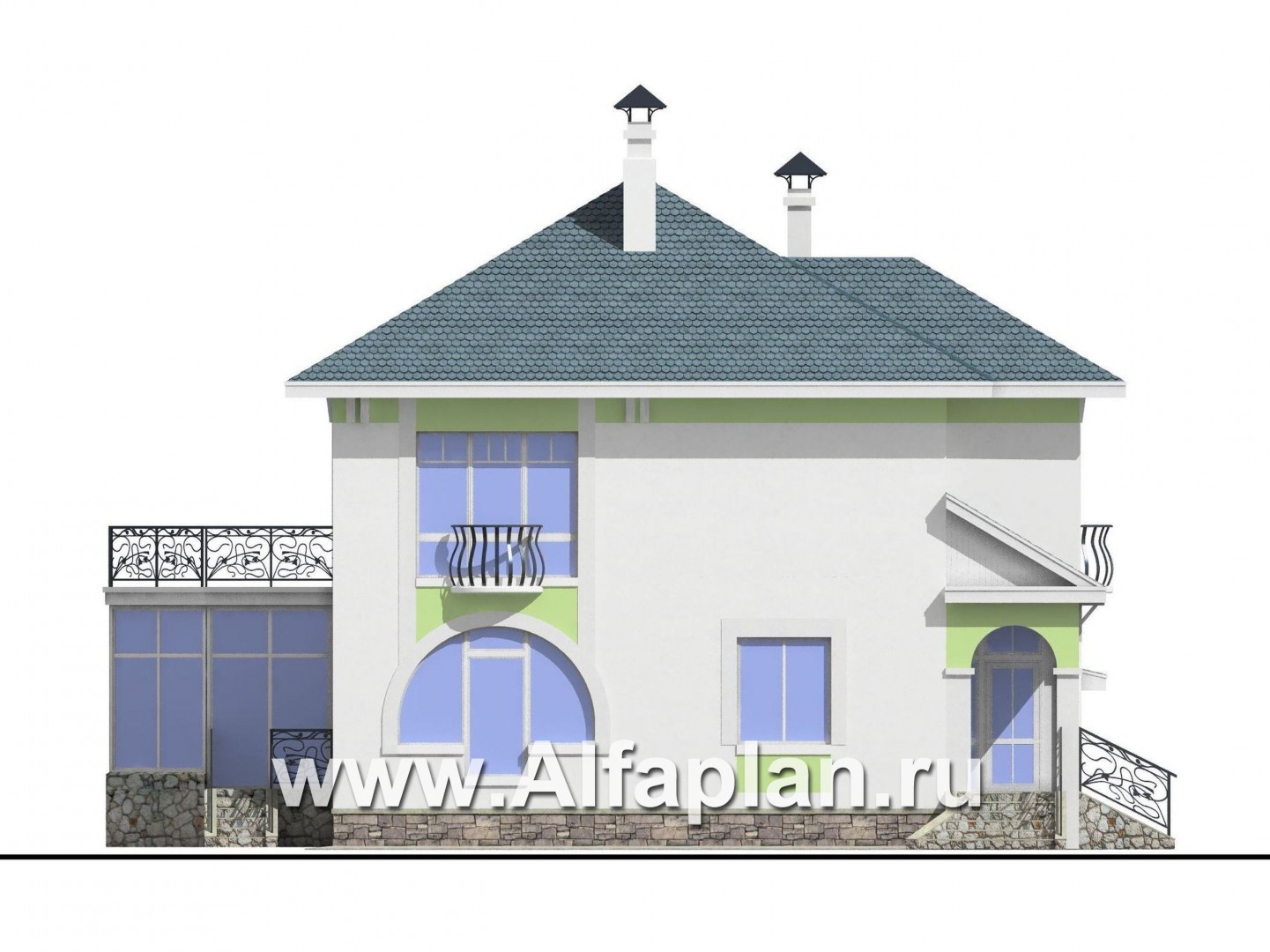 Проекты домов Альфаплан - «Палома» - респектабельный  особняк с большим гаражом - изображение фасада №3