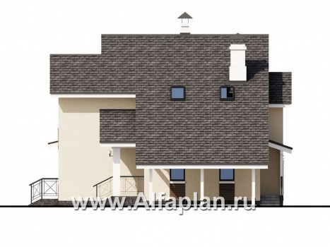 Проекты домов Альфаплан - «Реалист» - загородный дом с верандой и навесом для машины - превью фасада №2