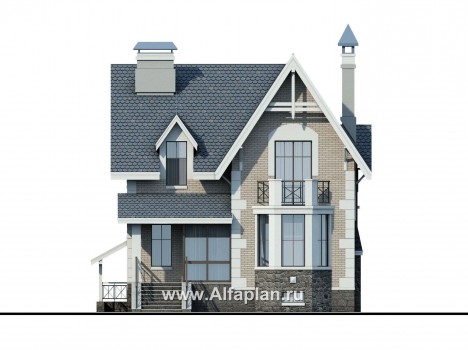 Проекты домов Альфаплан - «Стелла Плюс» — компактный дом с цокольным этажом - превью фасада №1