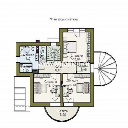 «Свой остров» - проект дома с мансардой, планировка с полукруглым эркером и зимним садом - превью план дома