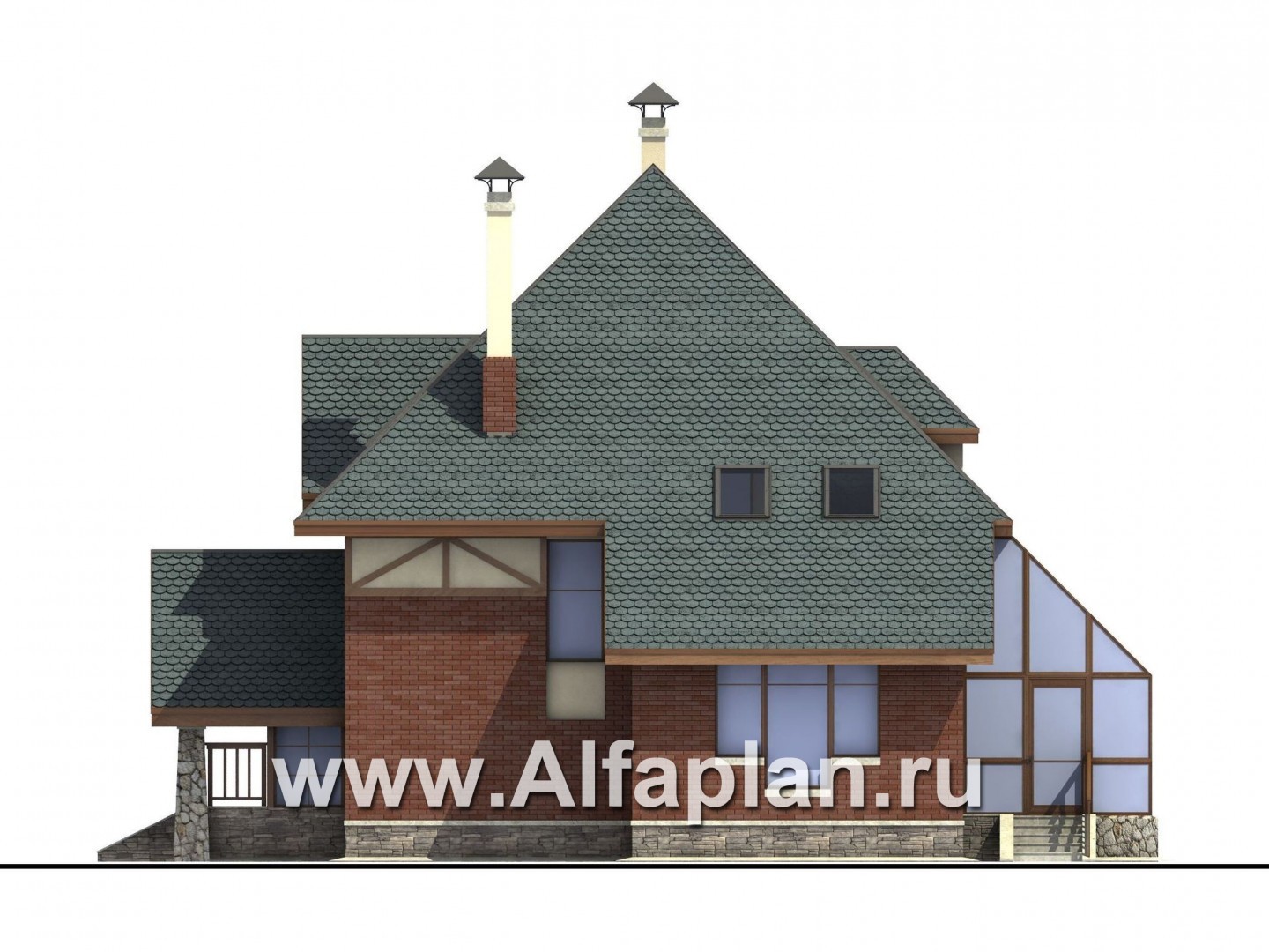 Проекты домов Альфаплан - «Уют» - проект небольшого коттеджа с зимним садом - изображение фасада №2