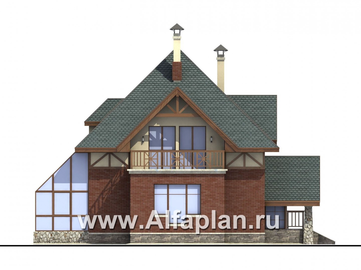 Проекты домов Альфаплан - «Уют» - проект небольшого коттеджа с зимним садом - изображение фасада №3