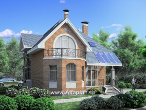 Проекты домов Альфаплан - «Романтика» - проект загородного дома с полукруглой верандой - превью основного изображения