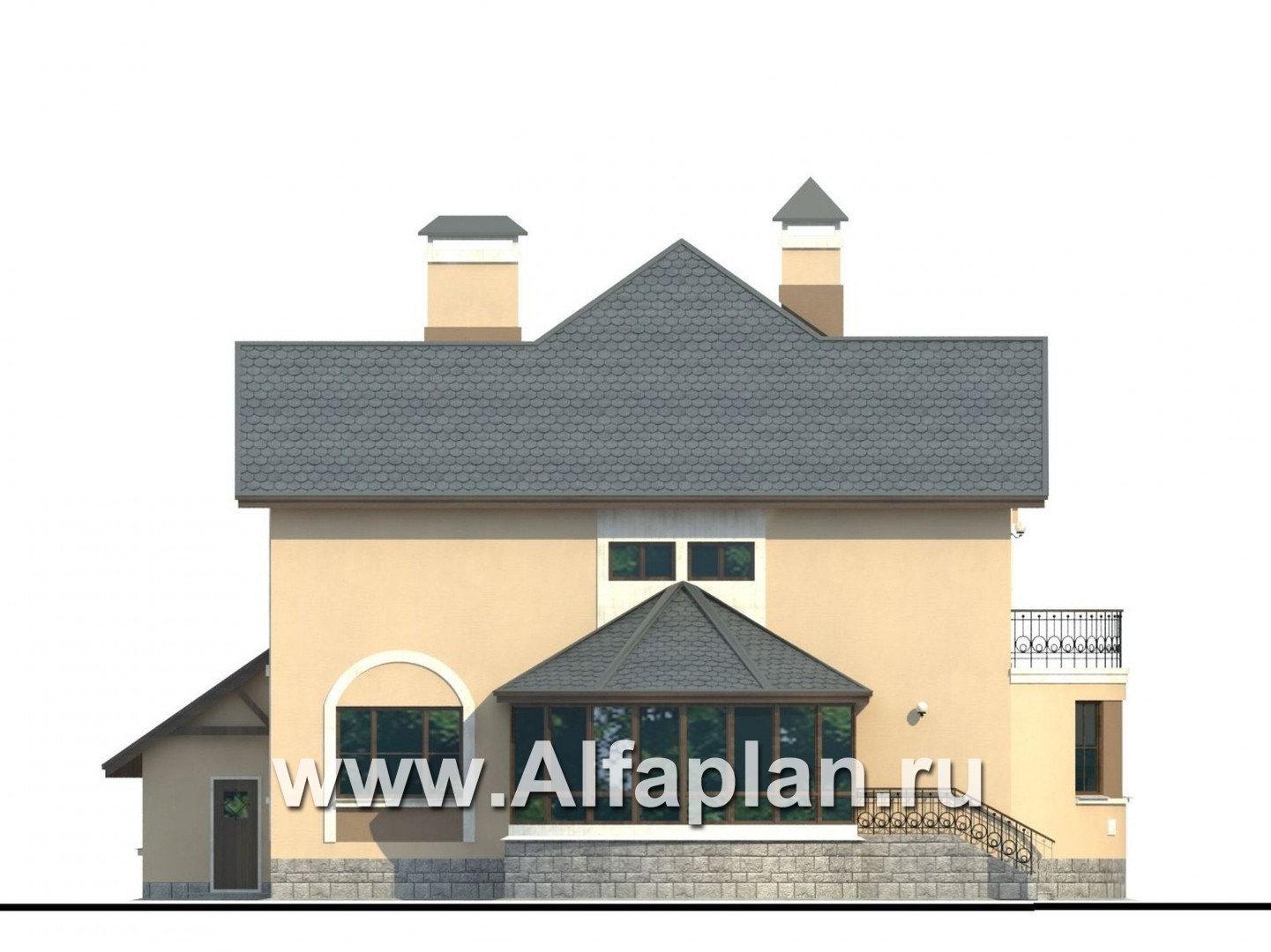 Проекты домов Альфаплан - «Амбиент» - проект коттеджа с большим гаражом - изображение фасада №4