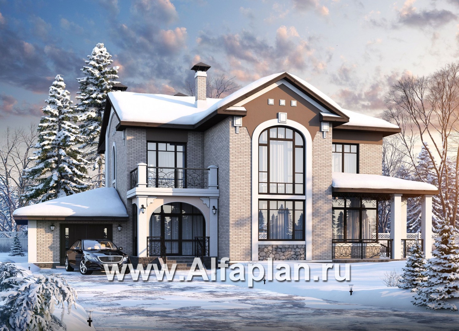 Проекты домов Альфаплан - «Голицын»- коттедж с двусветной гостиной и гаражом - дополнительное изображение №1