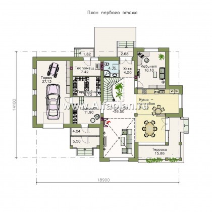 Проекты домов Альфаплан - «Голицын»- коттедж с двусветной гостиной и гаражом - превью плана проекта №1