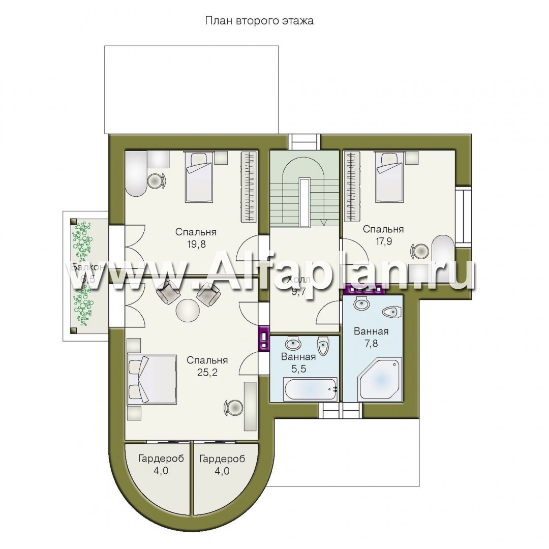 Проекты домов Альфаплан - «Авалон» - коттедж с полукруглым эркером - план проекта №2