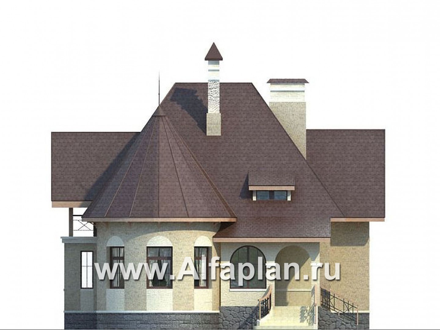 Проекты домов Альфаплан - «Авалон» - коттедж с полукруглым эркером - изображение фасада №4