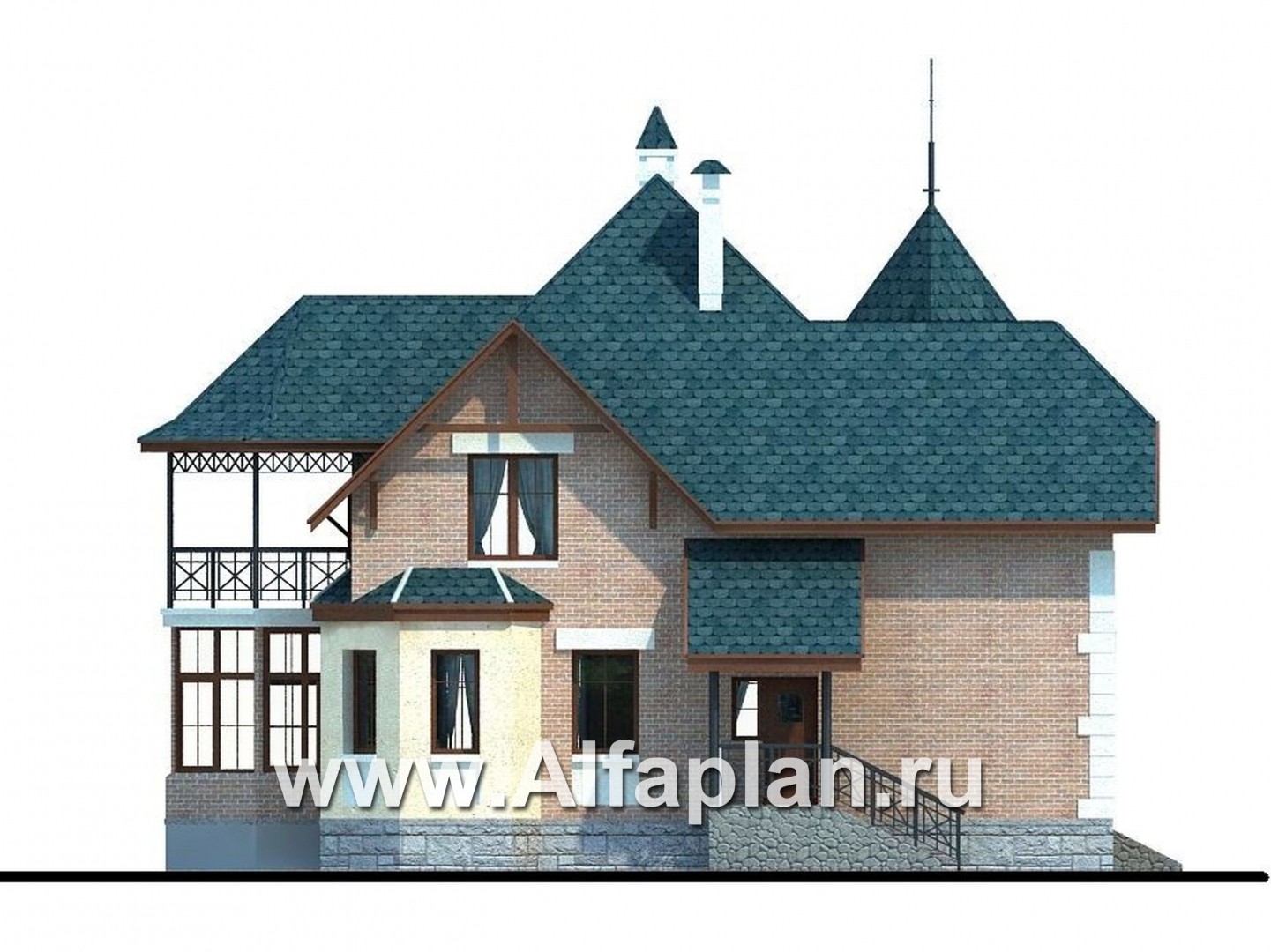 Проекты домов Альфаплан - «Баттерфляй» - коттедж для углового участка - изображение фасада №3