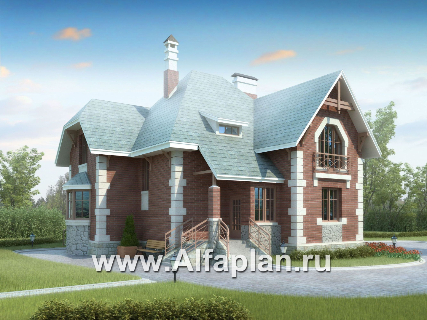 Проекты домов Альфаплан - «Приорат» - двухэтажный коттедж с рустовкой - дополнительное изображение №1