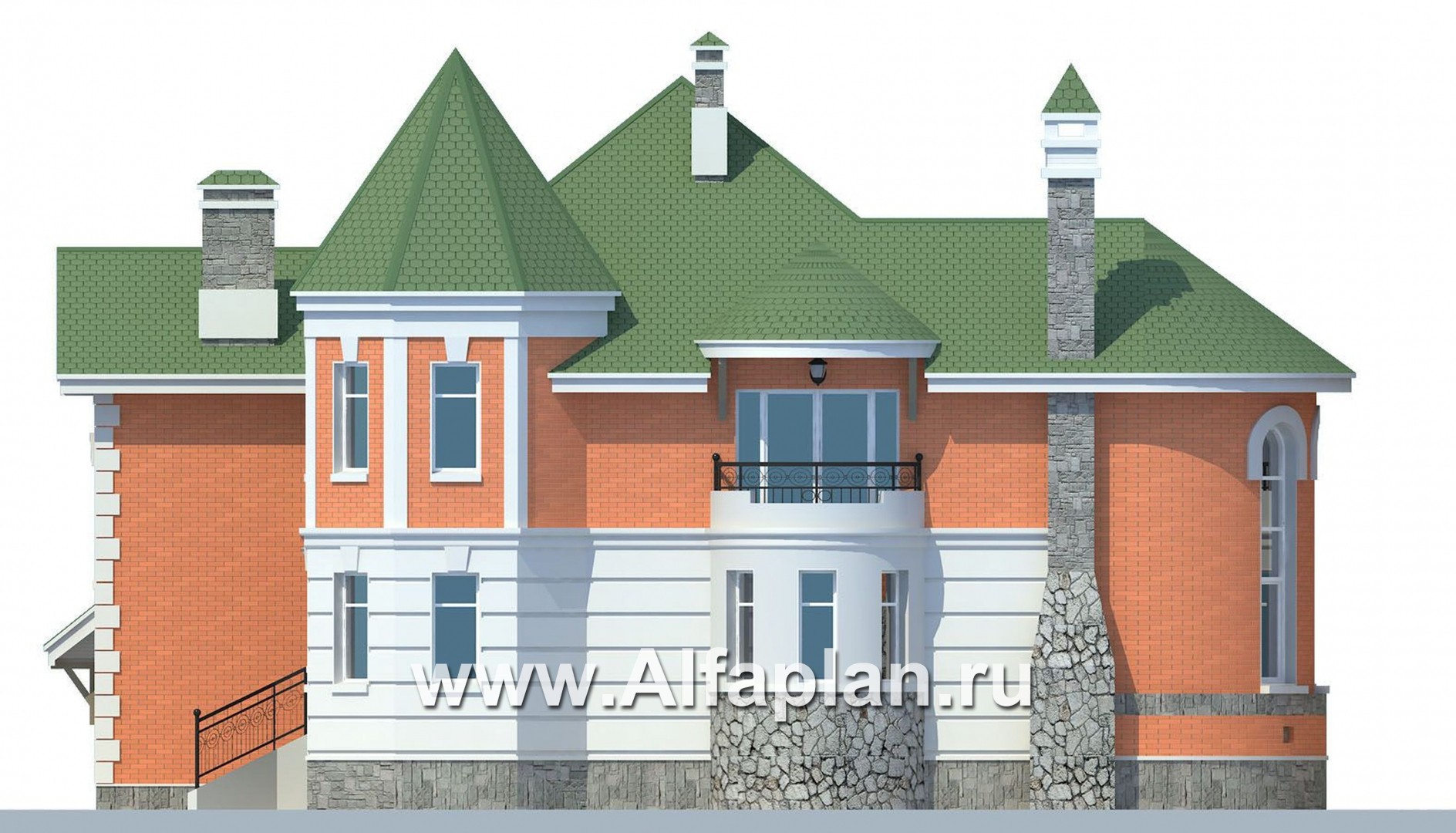 Проекты домов Альфаплан - «Паркон» - коттедж с угловой башенкой - изображение фасада №2