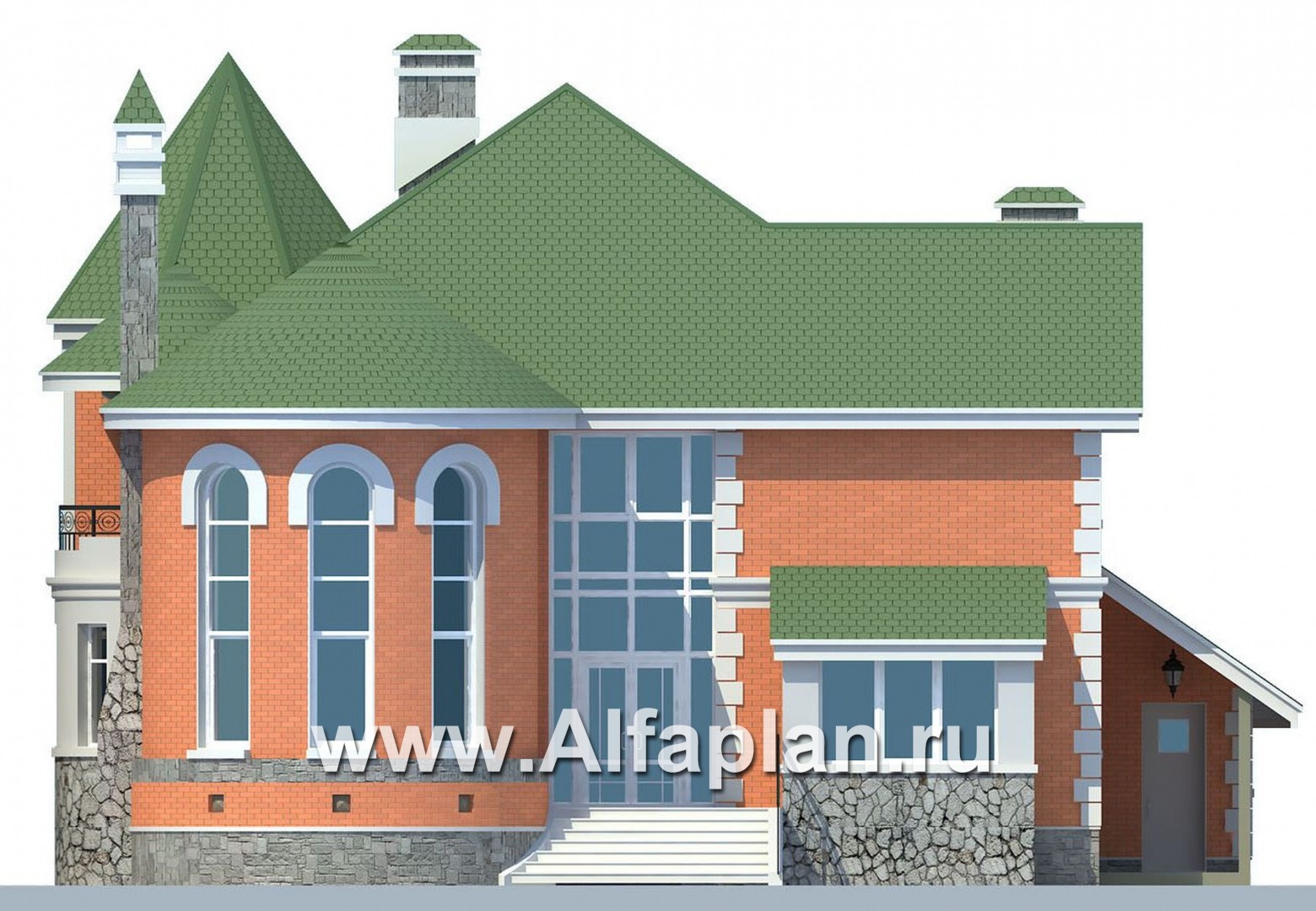 Проекты домов Альфаплан - «Паркон» - коттедж с угловой башенкой - изображение фасада №4