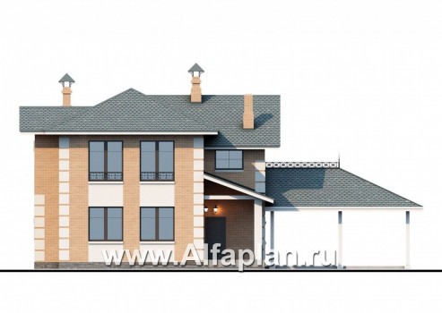 Проекты домов Альфаплан - «Потемкин» - элегантный коттедж с навесом для машин - превью фасада №4