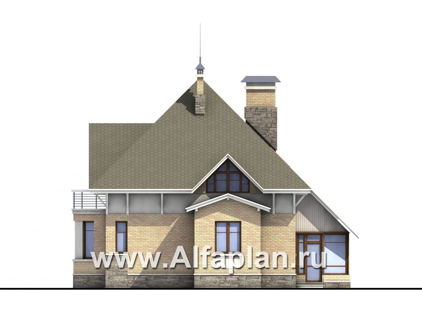 Проекты домов Альфаплан - «Петит» - проект коттеджа с пирамидальной кровлей - изображение фасада №2