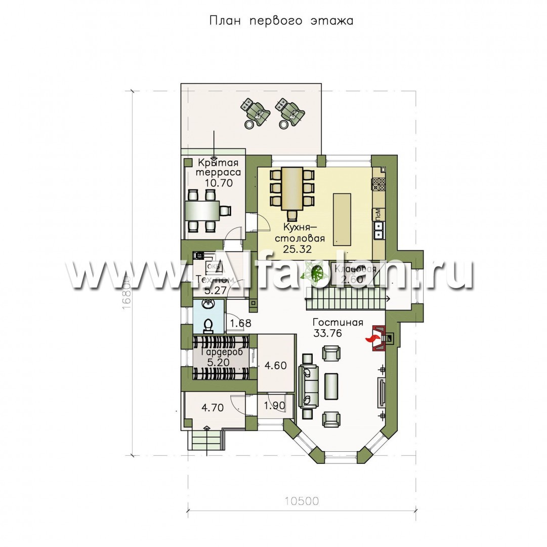 Проекты домов Альфаплан - «Безоблачный край» - двуxэтажный коттедж с эркером - план проекта №1