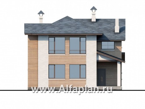 Проекты домов Альфаплан - «Безоблачный край» - двуxэтажный коттедж с эркером - превью фасада №4