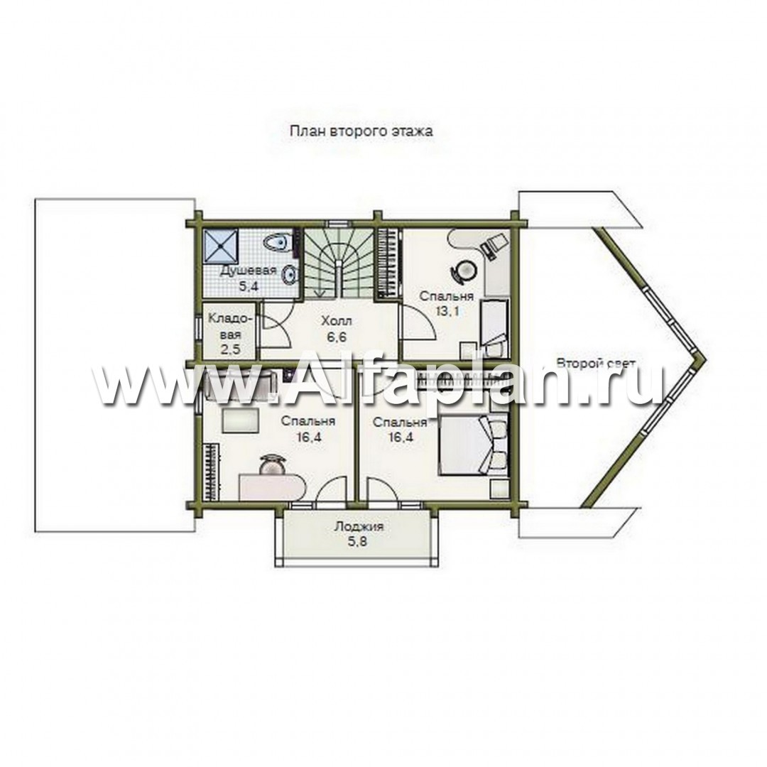 Проекты домов Альфаплан - «Новая Традиция» - деревянный дом с треугольной верандой - изображение плана проекта №2
