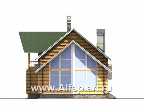 Проекты домов Альфаплан - «Новая Традиция» - деревянный дом с треугольной верандой - превью фасада №2