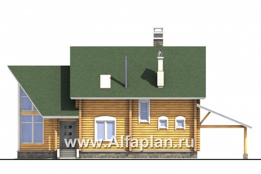 Проекты домов Альфаплан - «Новая Традиция» - деревянный дом с треугольной верандой - превью фасада №4
