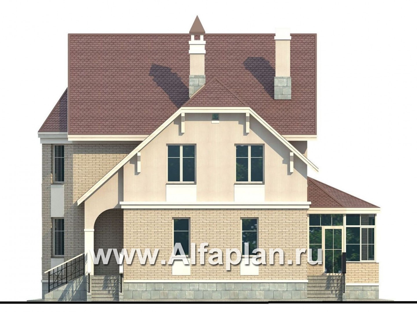 Проекты домов Альфаплан - «Успех» -двухэтажный дом  с верандой и эркером - изображение фасада №2