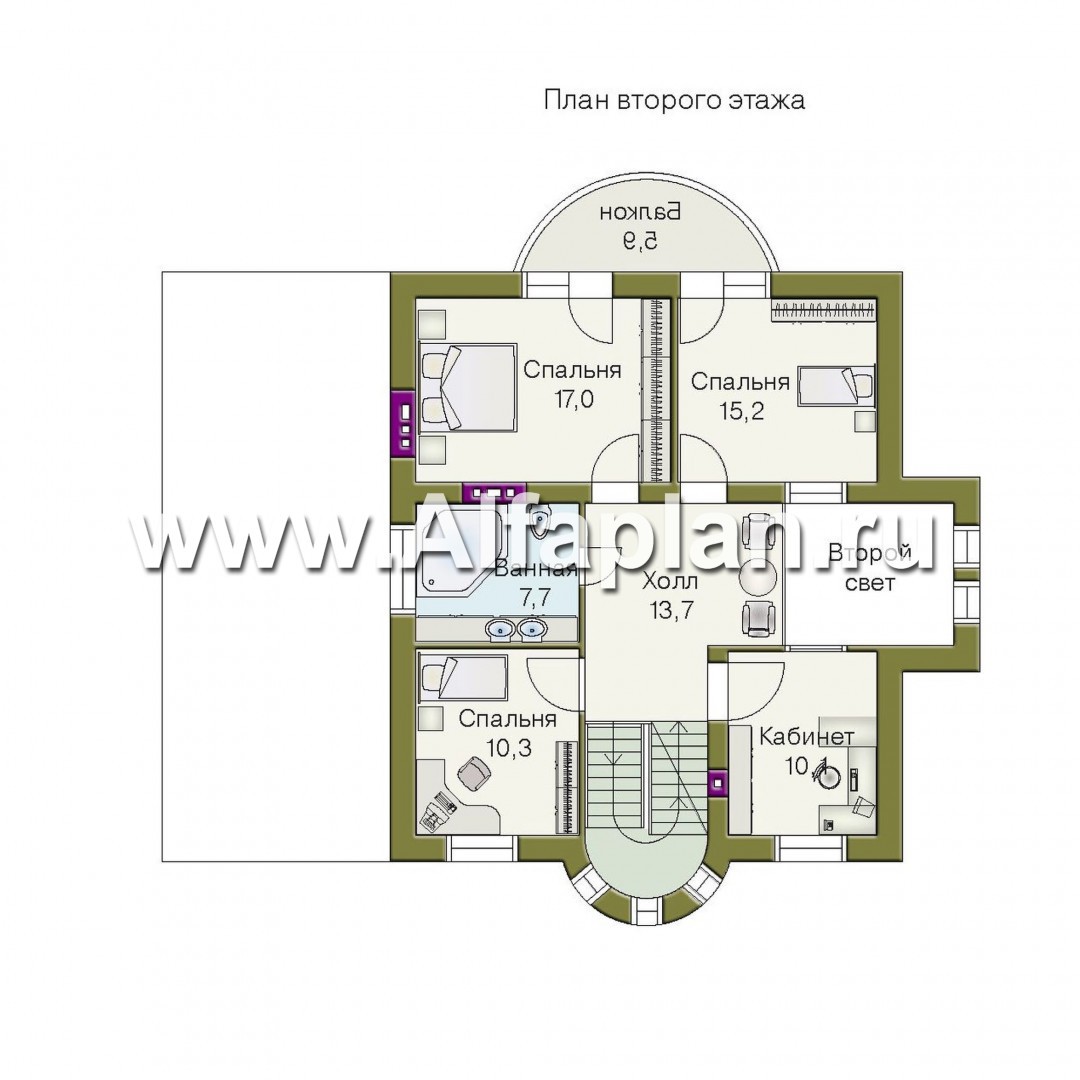 Проекты домов Альфаплан - «Барби-Холл»  - коттедж с полукруглым эркером - изображение плана проекта №2