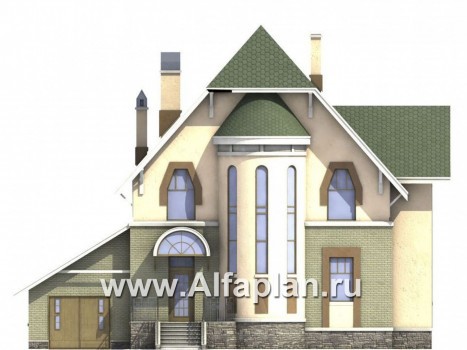 Проекты домов Альфаплан - «Барби-Холл»  - коттедж с полукруглым эркером - превью фасада №1