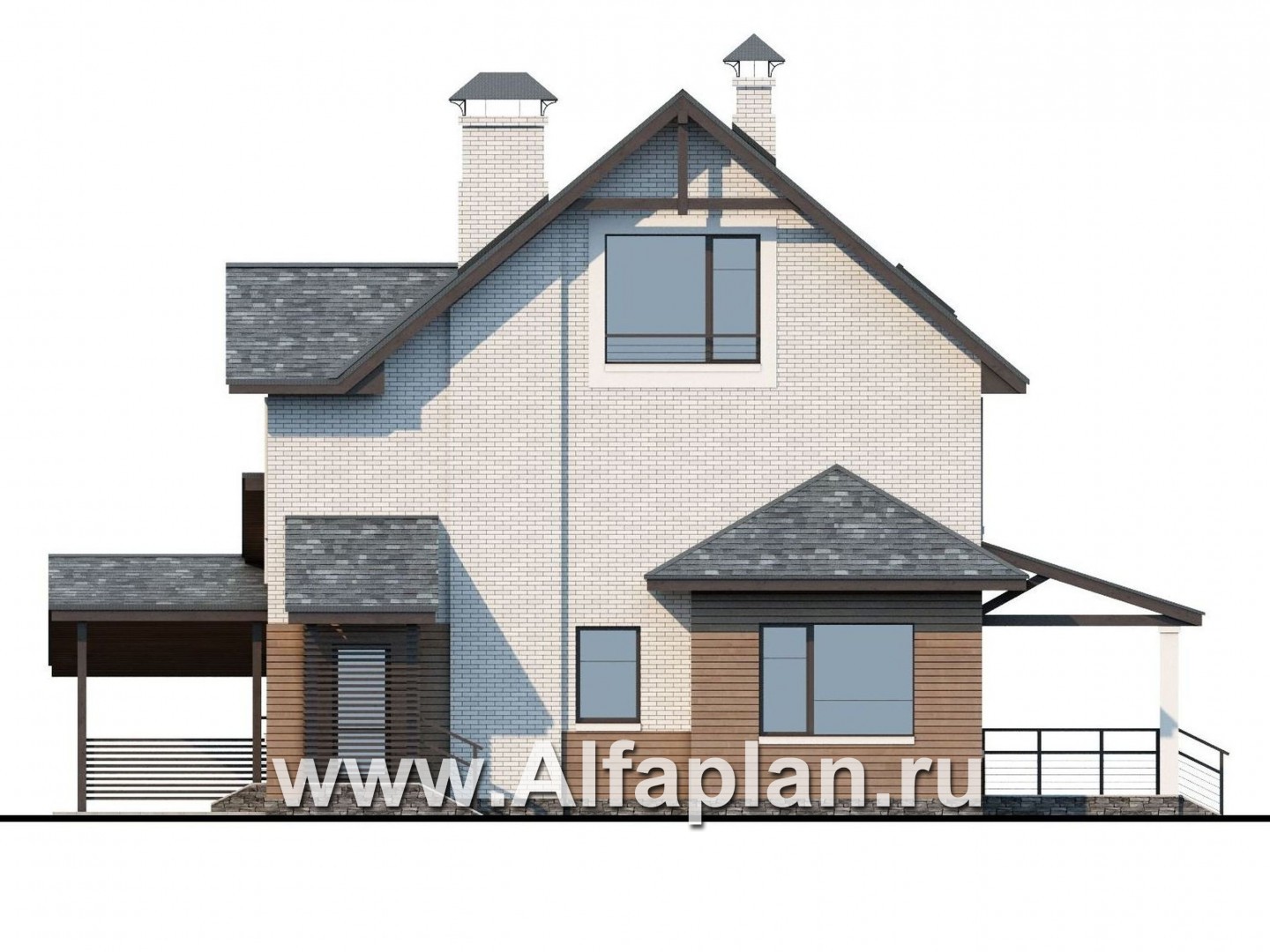 Проекты домов Альфаплан - «Прагматика» - современный коттедж с навесом для машины и бильярдной - изображение фасада №2