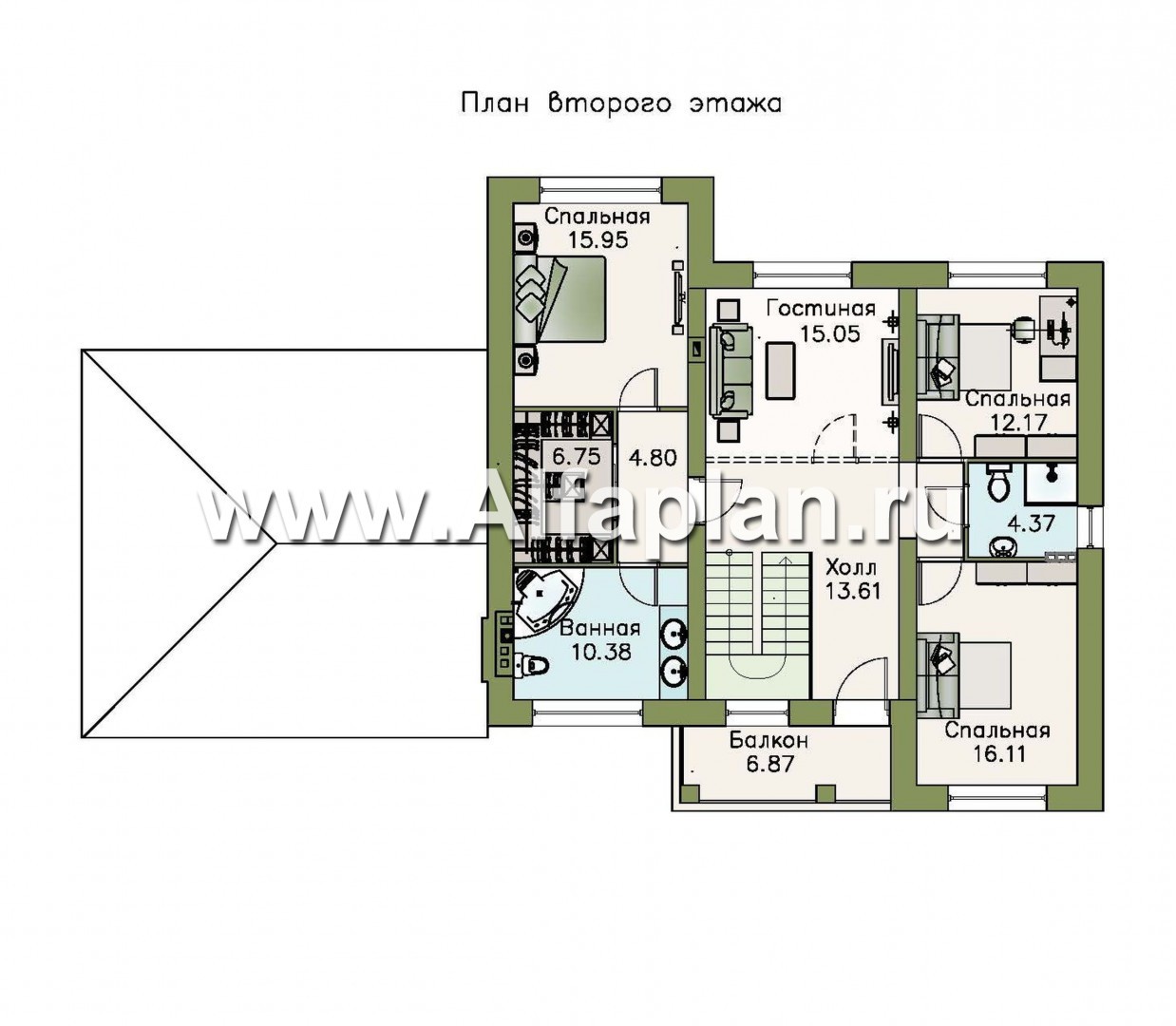 Проекты домов Альфаплан - «Айвенго»- двуxэтажный особняк с мансардой и навесом для машин - план проекта №2