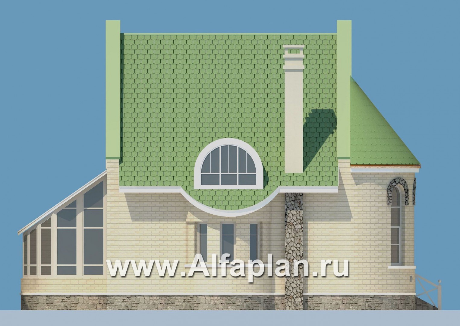 Проекты домов Альфаплан - «Онегин» - представительный загородный дом в стиле замка - изображение фасада №3