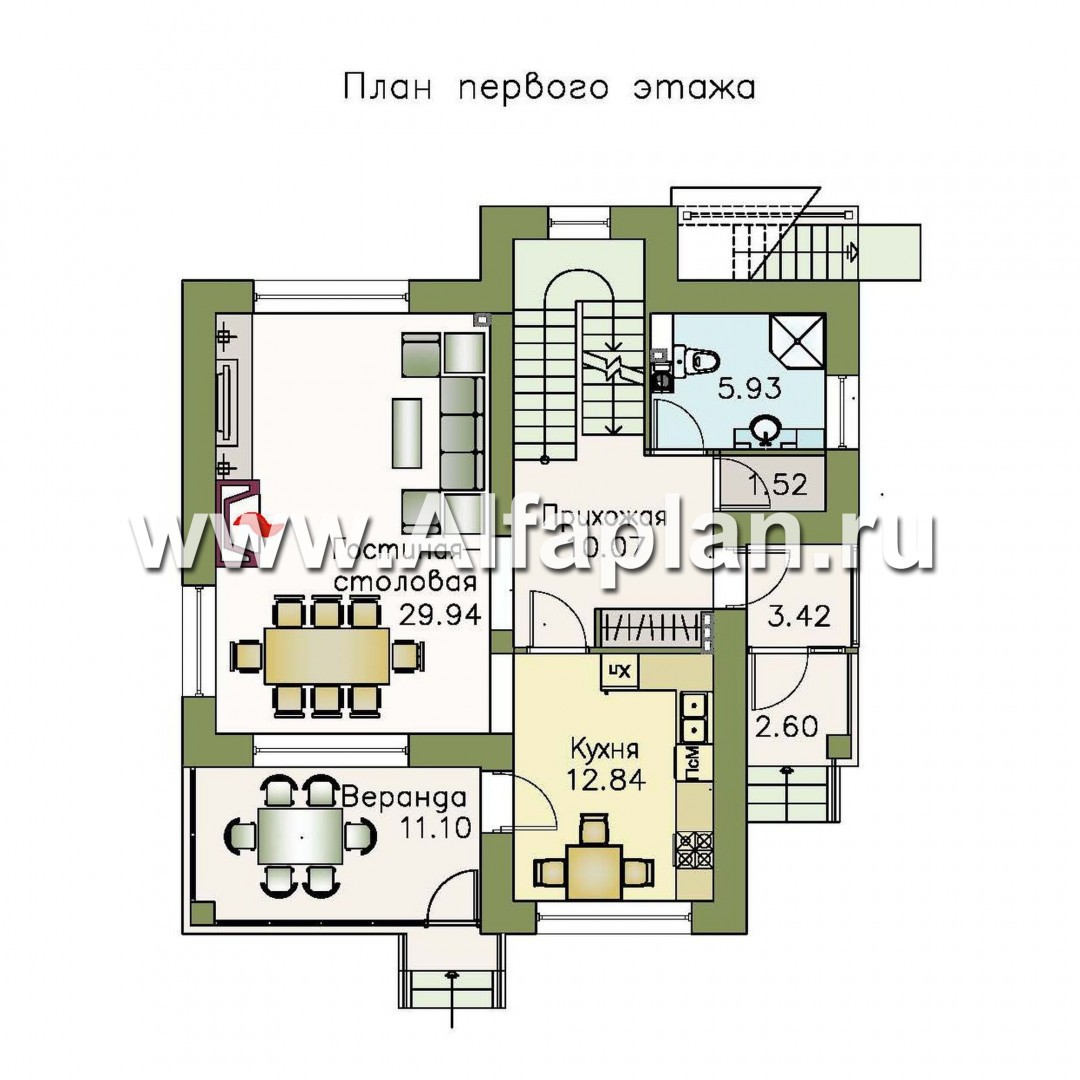 Проекты домов Альфаплан - «Знаменка плюс» - удобный и компактный коттедж с цоколем - изображение плана проекта №2