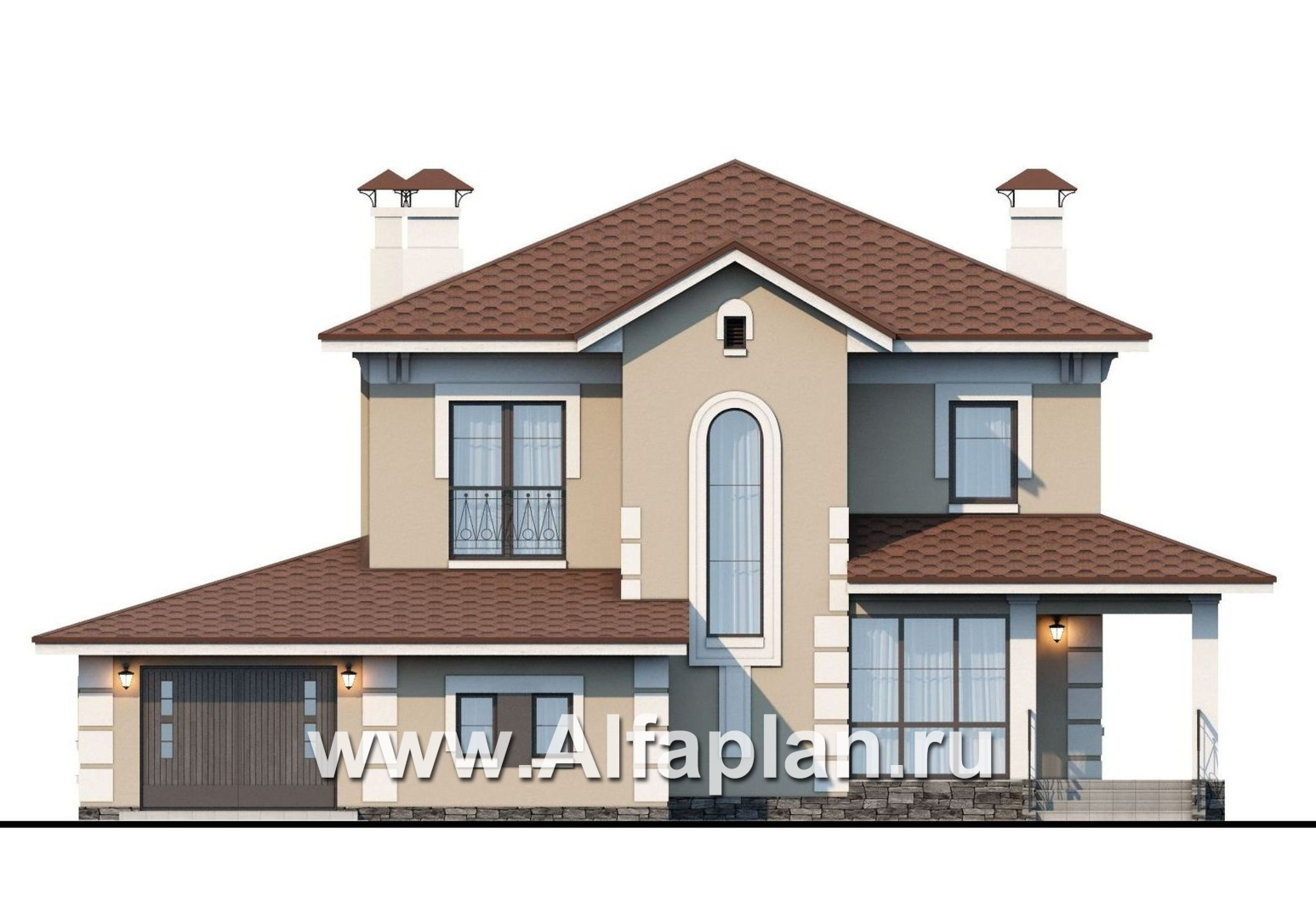 Проекты домов Альфаплан - «Кваренги» - классический коттедж с гаражом и террасой - изображение фасада №1