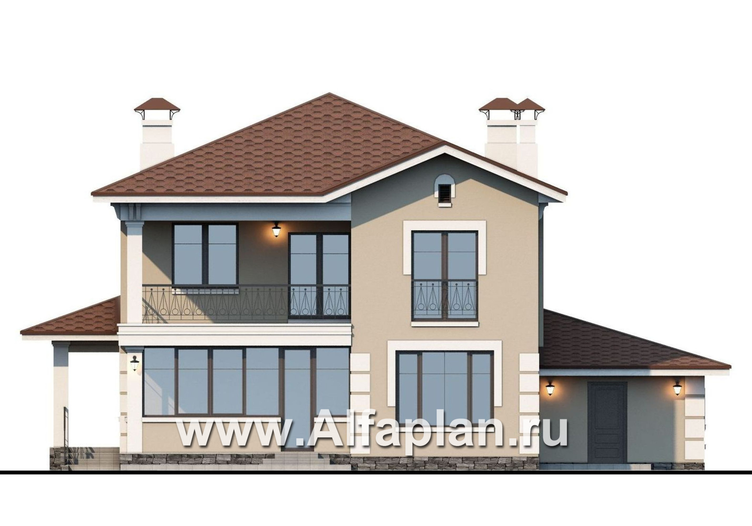 Проекты домов Альфаплан - «Кваренги» - классический коттедж с гаражом и террасой - изображение фасада №4