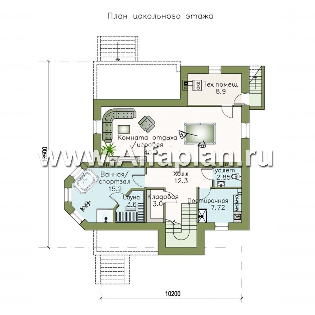 Проекты домов Альфаплан - «Маленький принц» - компактный коттедж с цокольным этажом - изображение плана проекта №1