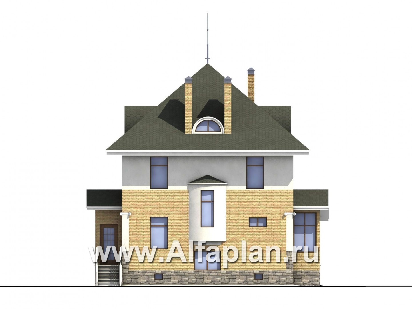 Проекты домов Альфаплан - «Дом светлячка» - трехэтажный дом из блоков с мансардой - изображение фасада №4