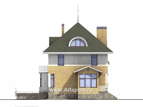 Проекты домов Альфаплан - «Дом светлячка» - трехэтажный дом из блоков с мансардой - превью фасада №2