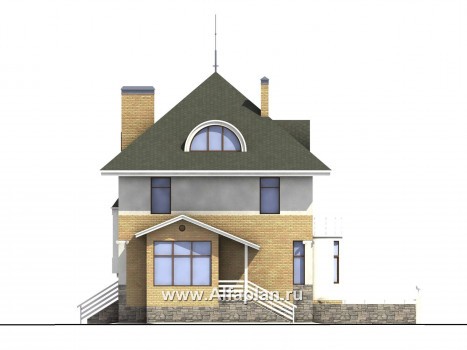 Проекты домов Альфаплан - «Дом светлячка» - трехэтажный дом из блоков с мансардой - превью фасада №3