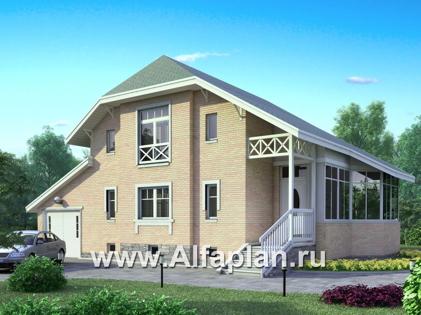 Проекты домов Альфаплан - «Стиль»  - экономичный коттедж с подвалом - основное изображение