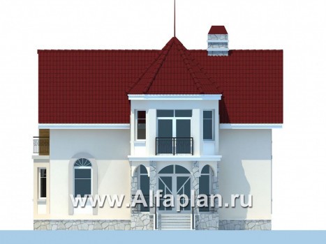 Проекты домов Альфаплан - «Висбаден» - изящный коттедж с эркером над входом - превью фасада №1