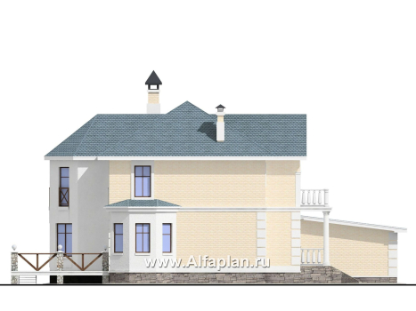 Проекты домов Альфаплан - «Петровское барокко»- проект двухэтажного дома, лестница в центре гостиной, с эркером и с гаражом на 2 авто - превью фасада №3