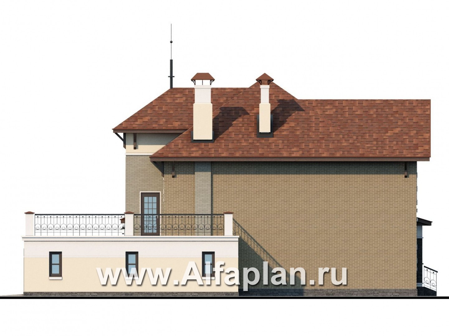 Проекты домов Альфаплан - «Маленький принц»- комфортабельный двухэтажный дом с террасой над гаражом - изображение фасада №2