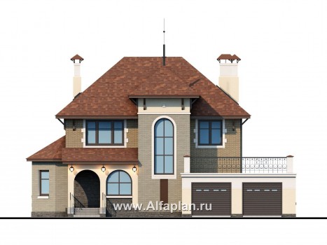 Проекты домов Альфаплан - «Маленький принц»- комфортабельный двухэтажный дом с террасой над гаражом - превью фасада №1